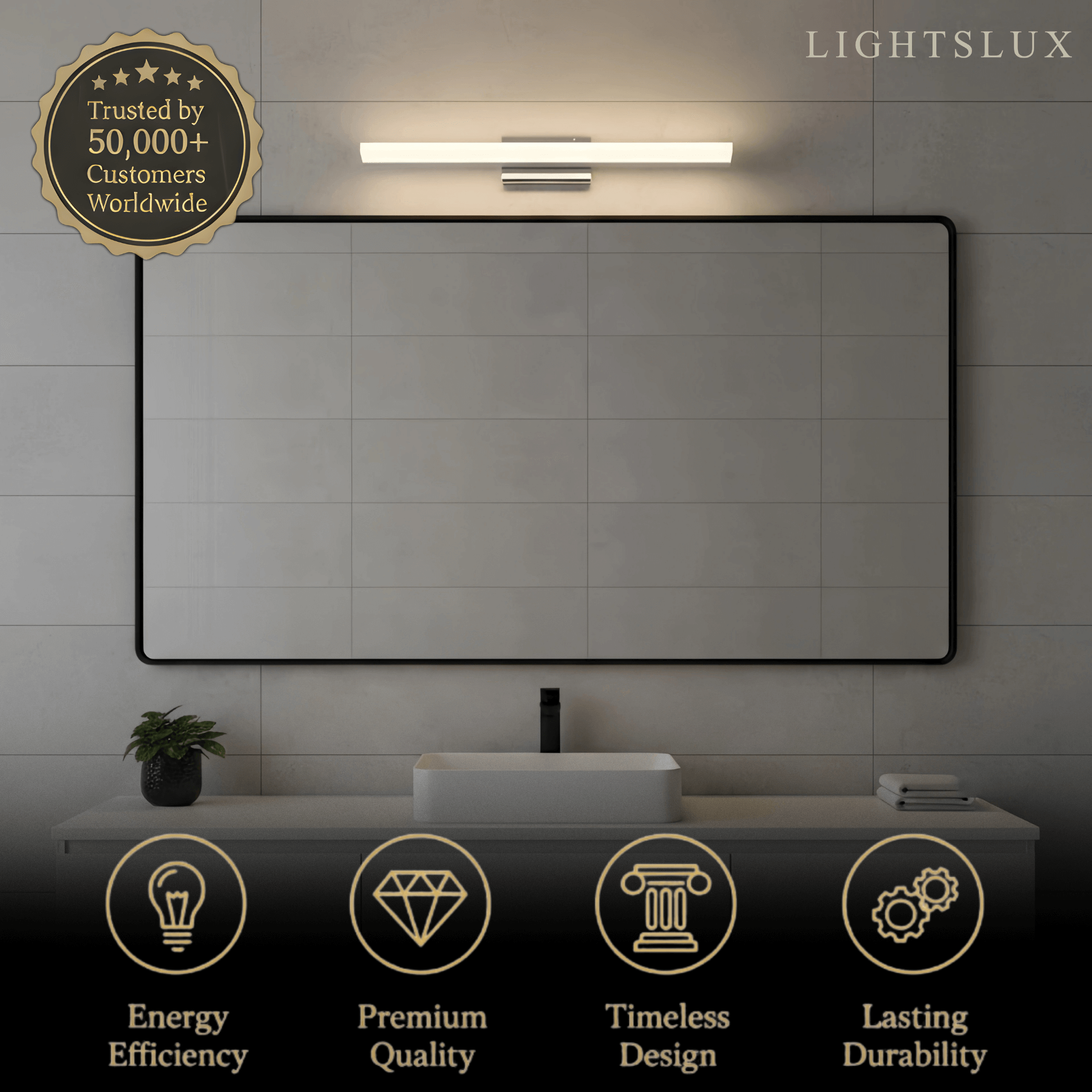 Minimalist Linear Vanity Wall Lamp – IP44 Metal in Black/Chrome Bathroom - Flindria