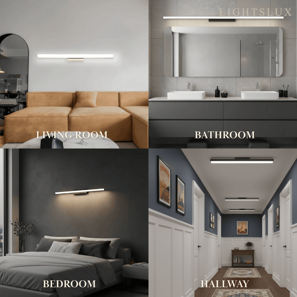 Minimalist Linear Vanity Wall Lamp – IP44 Metal in Black/Chrome Bathroom - Flindria