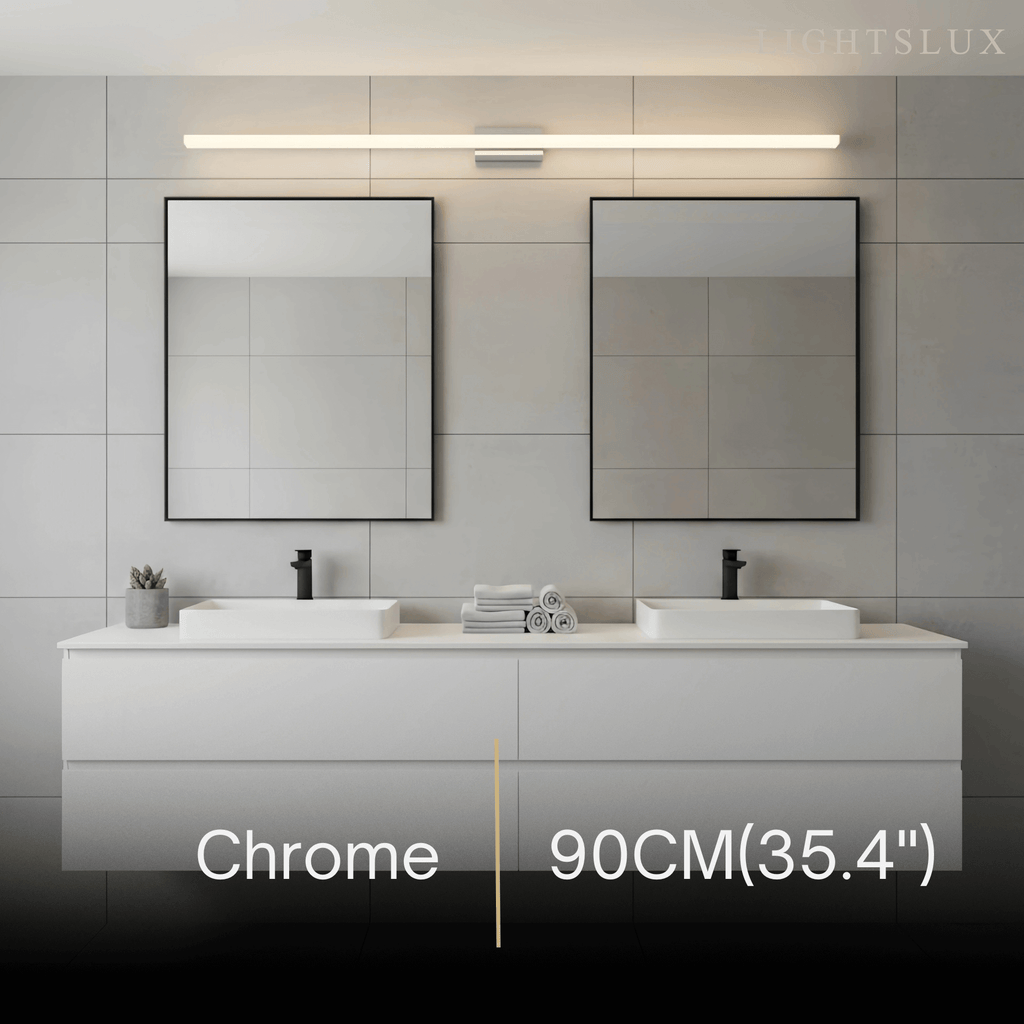 Minimalist Linear Vanity Wall Lamp – IP44 Metal in Black/Chrome Bathroom - Flindria