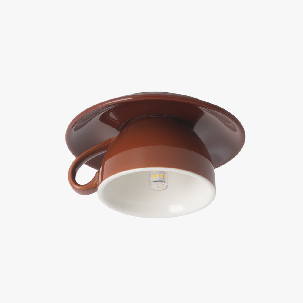 Ceramic Coffee Cup Ceiling Light — Integrated LED, Blue and Pink
