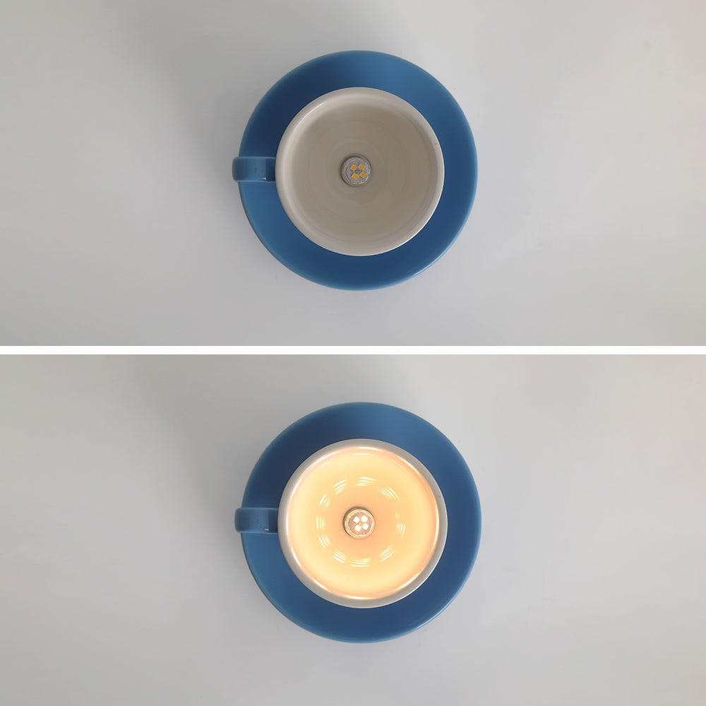 Ceramic Coffee Cup Ceiling Light — Integrated LED, Blue and Pink
