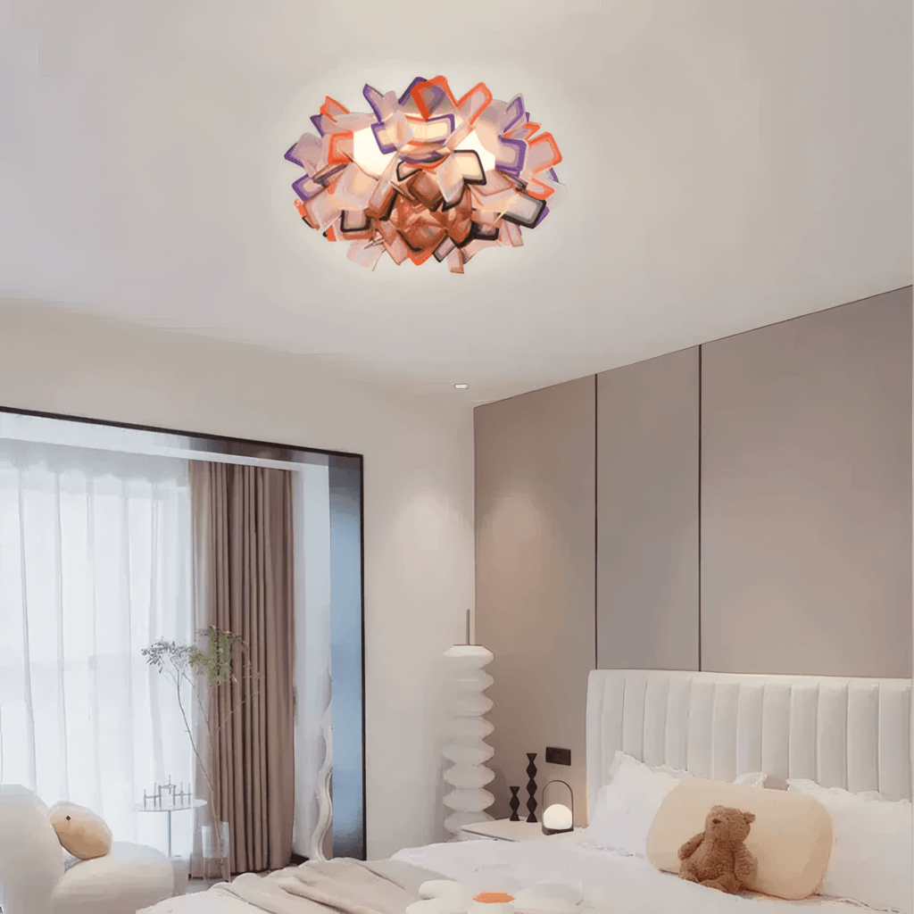 Art Deco Acrylic Ceiling Light - White Floral Design for Living Room - Flindria
