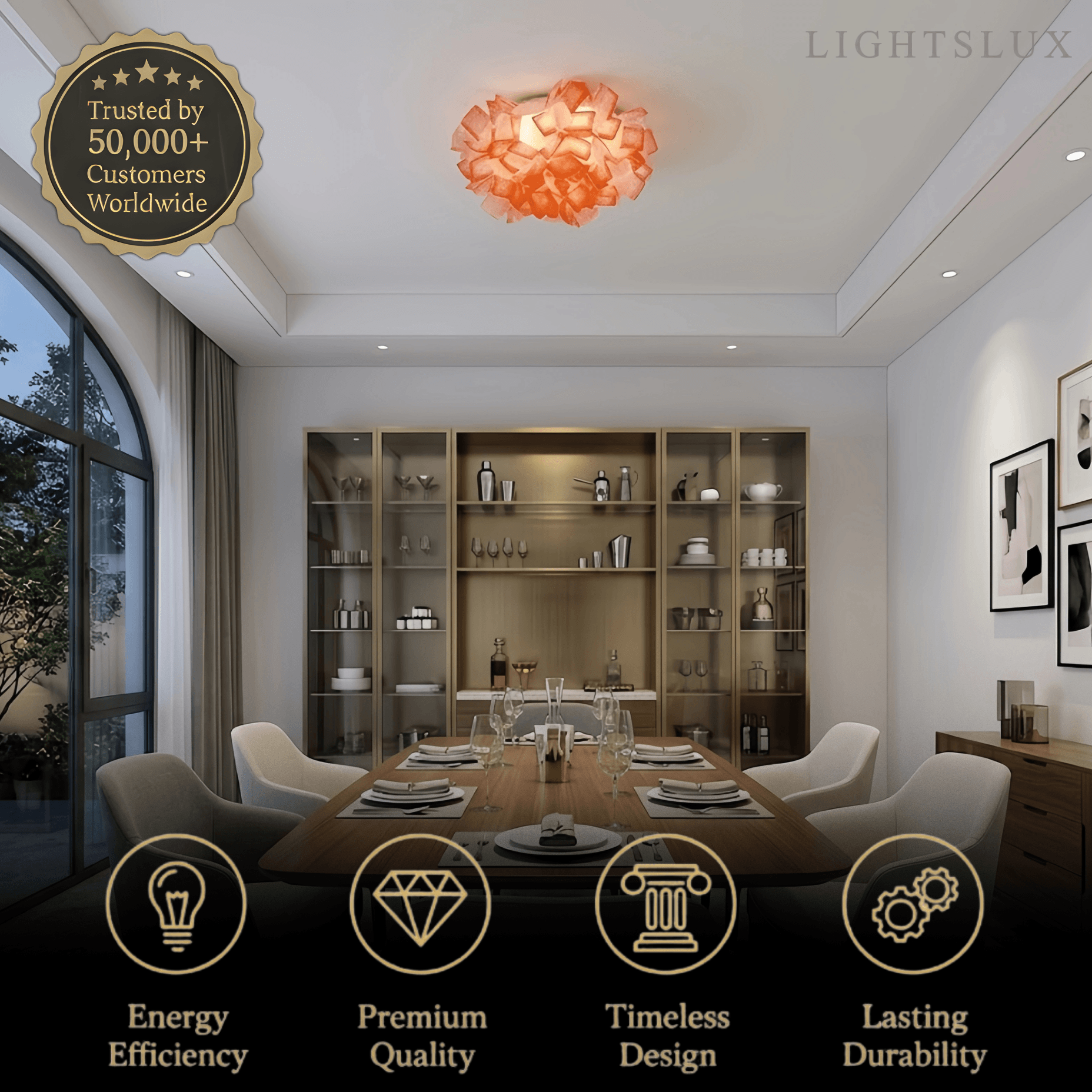 Art Deco Acrylic Ceiling Light - White Floral Design for Living Room - Flindria