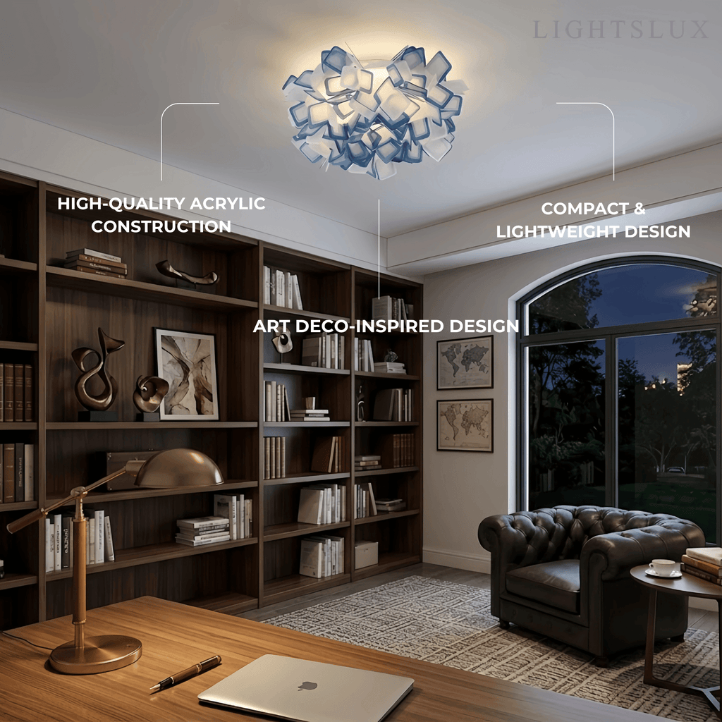 Art Deco Acrylic Ceiling Light - White Floral Design for Living Room - Flindria