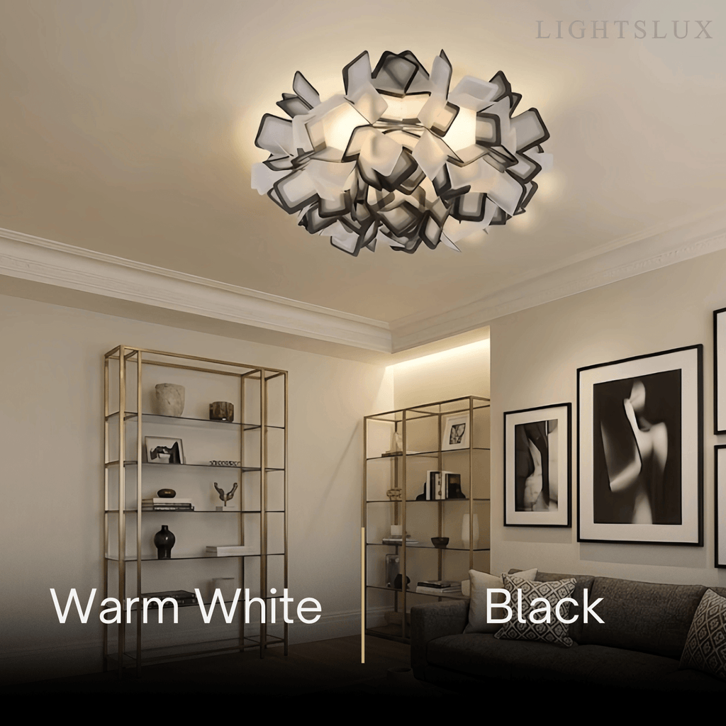Art Deco Acrylic Ceiling Light - White Floral Design for Living Room - Flindria