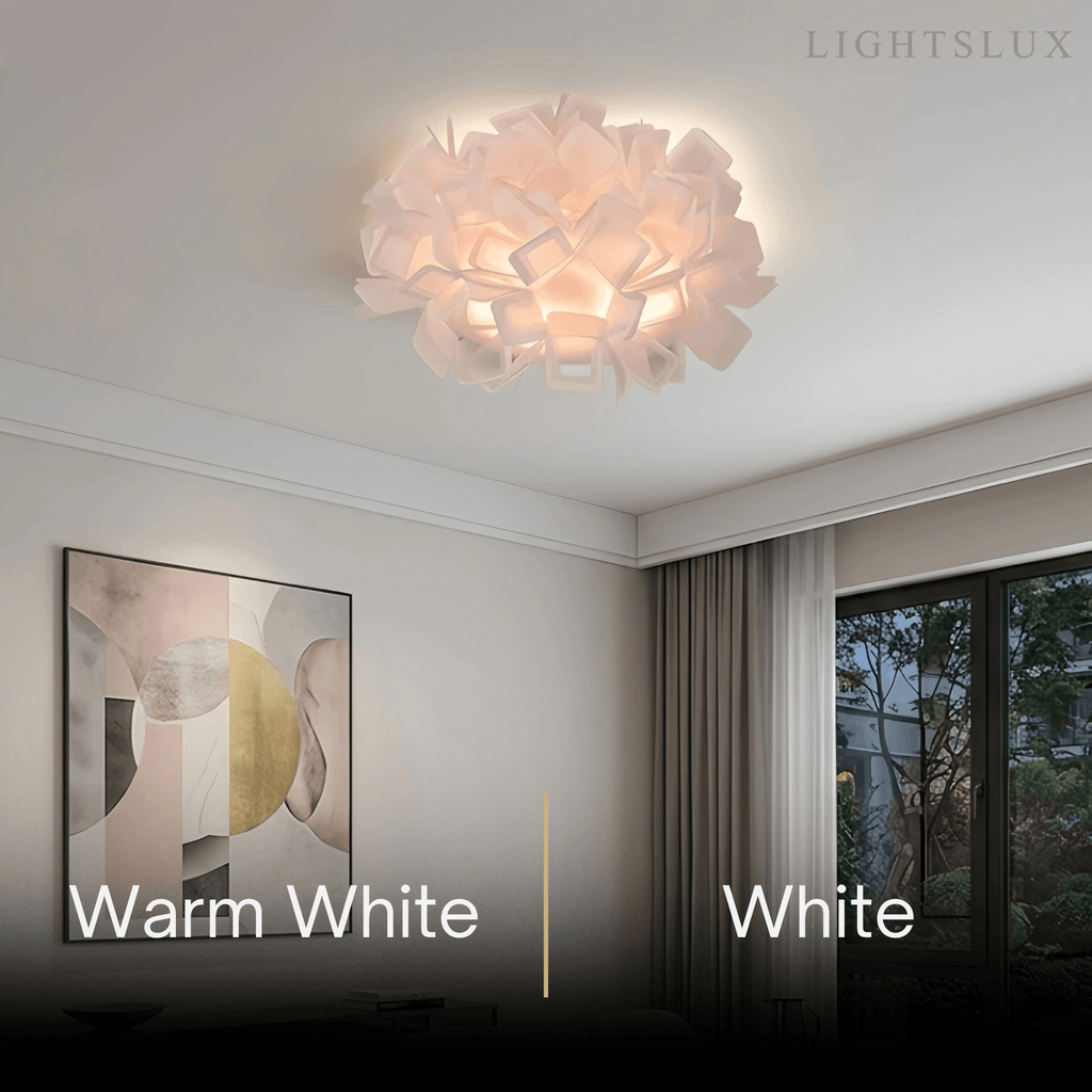 Art Deco Acrylic Ceiling Light - White Floral Design for Living Room - Flindria