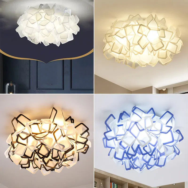 Art Deco Acrylic Ceiling Light - White Floral Design for Living Room - Flindria