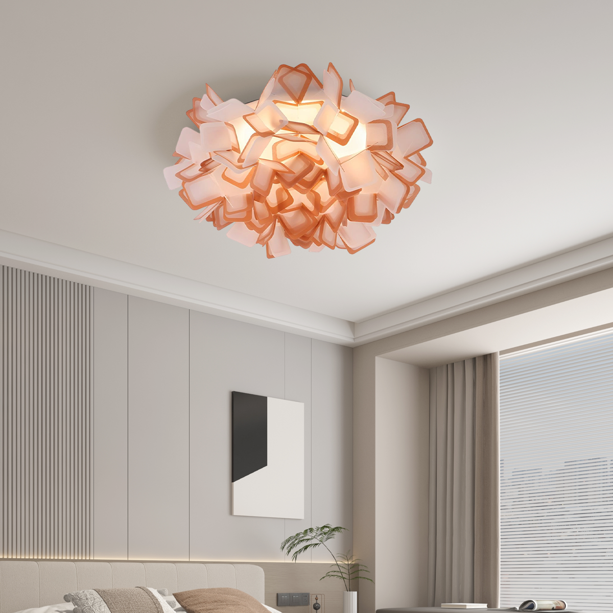 Art Deco Acrylic Ceiling Light - White Floral Design for Living Room - Flindria