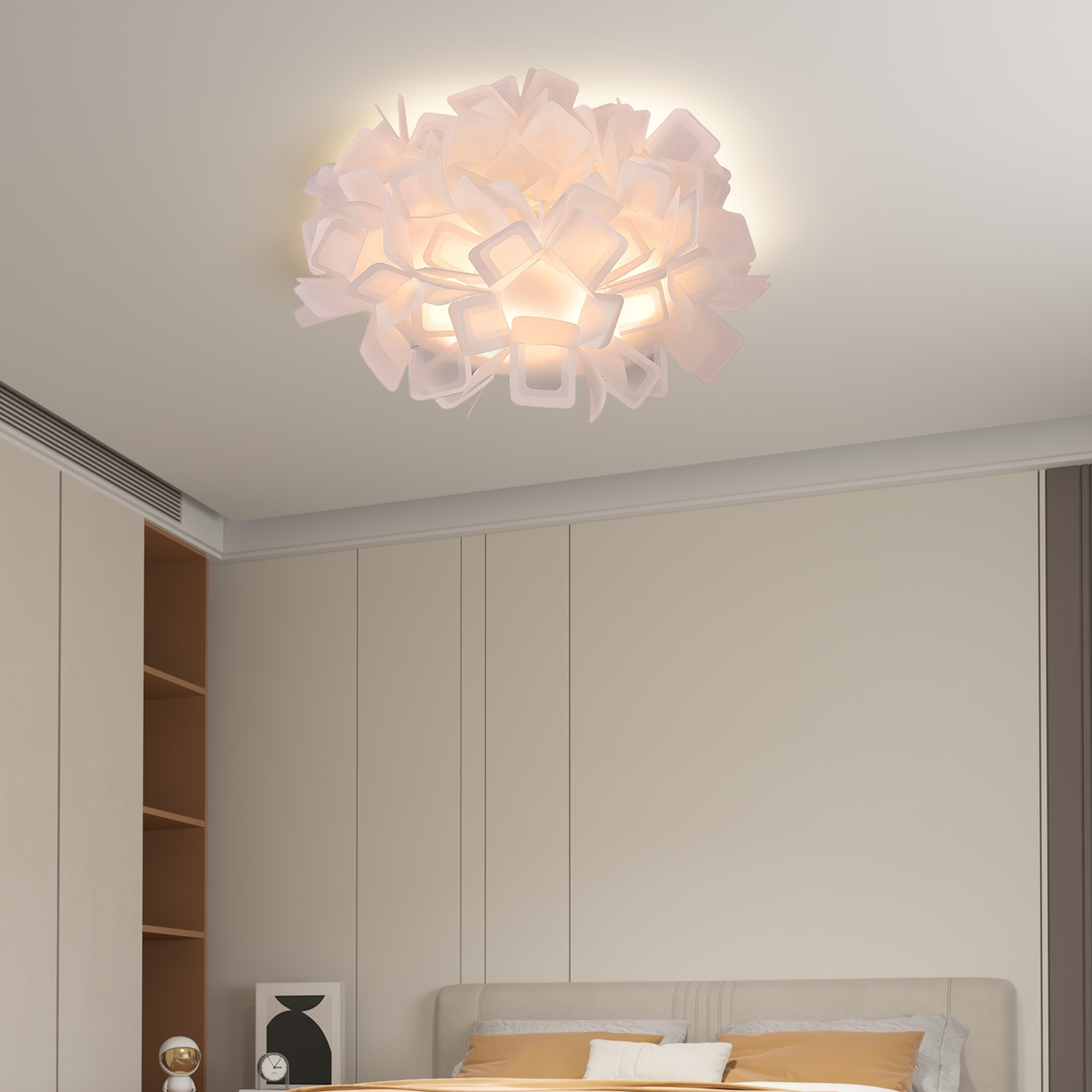 Art Deco Acrylic Ceiling Light - White Floral Design for Living Room - Flindria