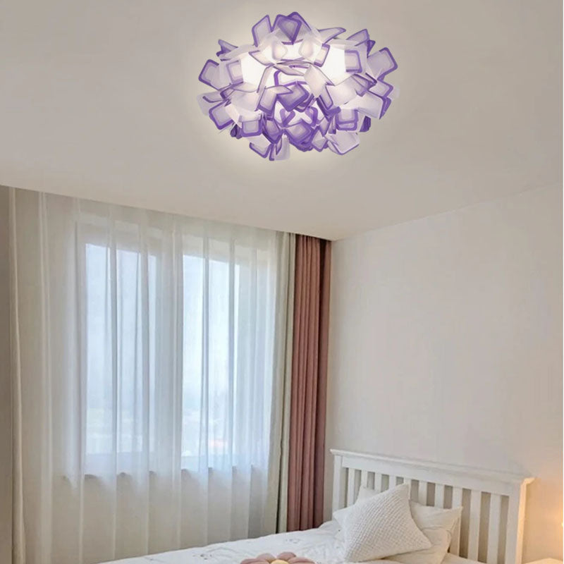 Art Deco Acrylic Ceiling Light - White Floral Design for Living Room - Flindria