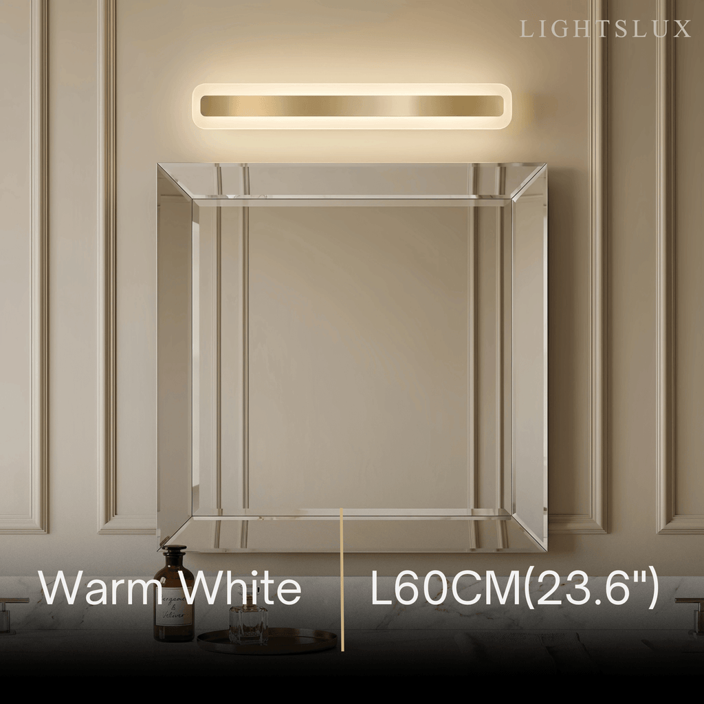 Lámpara de tocador dorada moderna — Rectángulo de metal y acrílico IP44 para dormitorio - Flindria