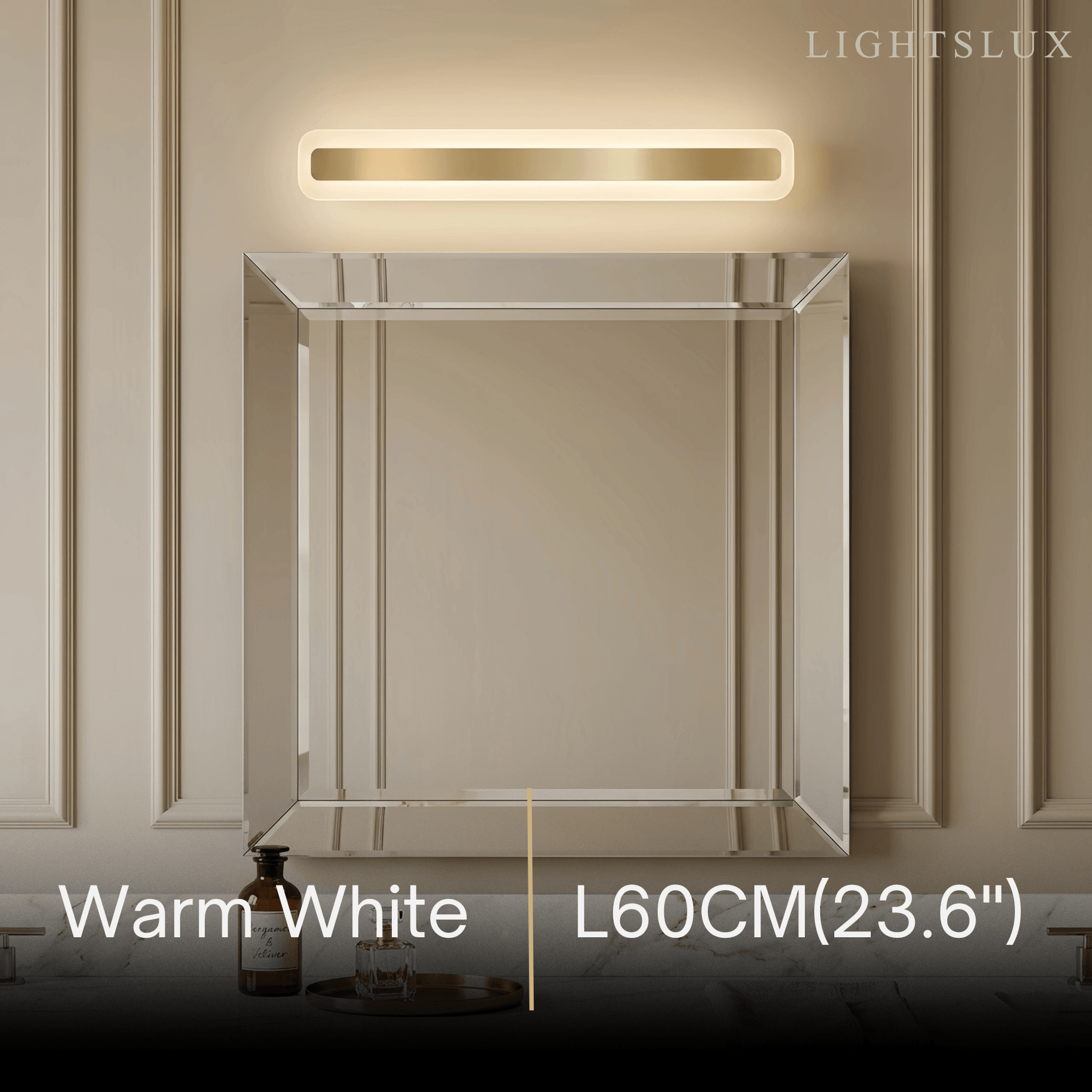 Lámpara de tocador dorada moderna — Rectángulo de metal y acrílico IP44 para dormitorio - Flindria