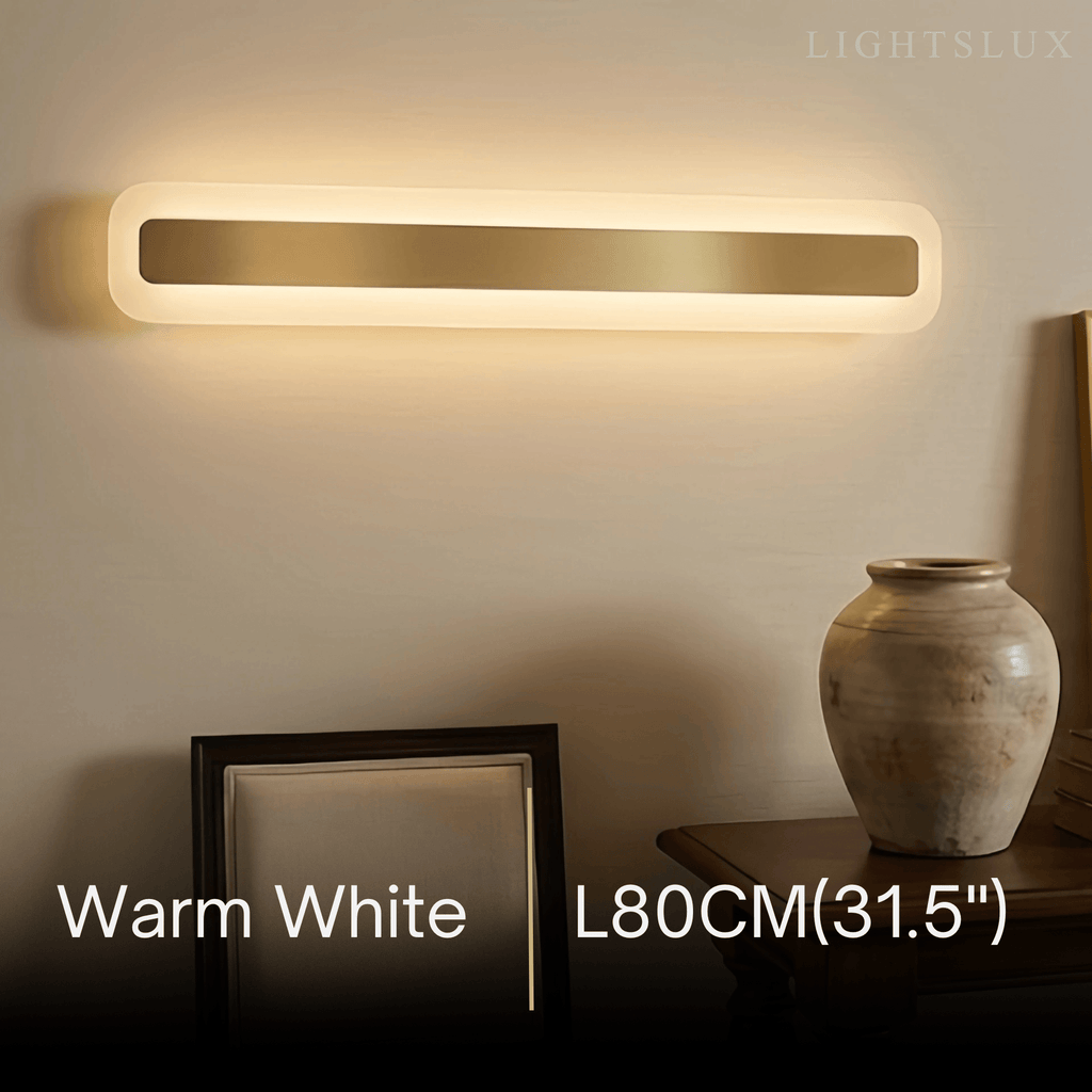 Lámpara de tocador dorada moderna — Rectángulo de metal y acrílico IP44 para dormitorio - Flindria