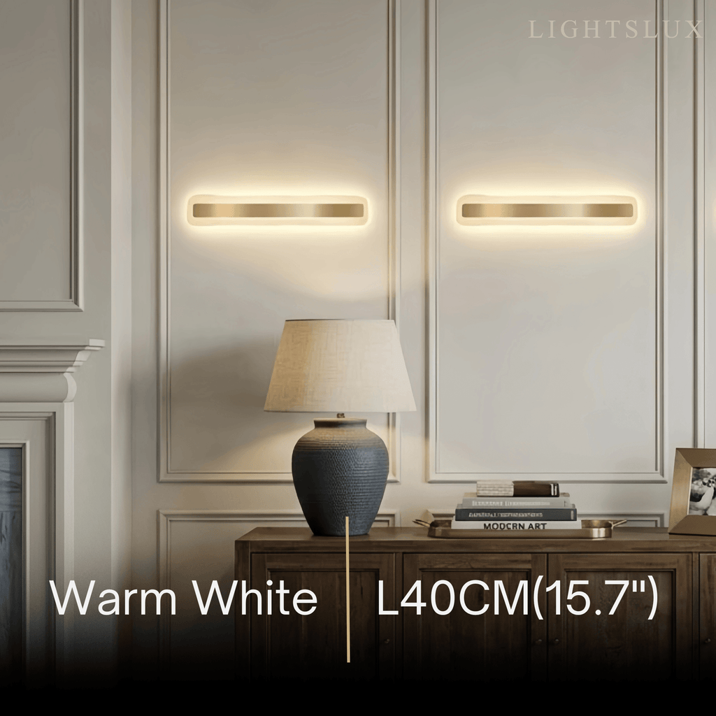 Lámpara de tocador dorada moderna — Rectángulo de metal y acrílico IP44 para dormitorio - Flindria