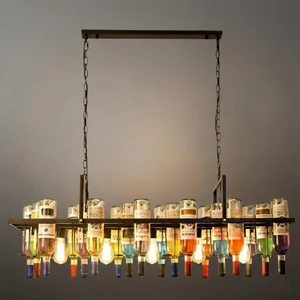 Art Deco Wine Bottle Pendant Light - Rust Glass  Dining Room/Bar - Flindria