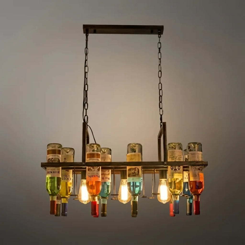 Art Deco Wine Bottle Pendant Light - Rust Glass  Dining Room/Bar - Flindria