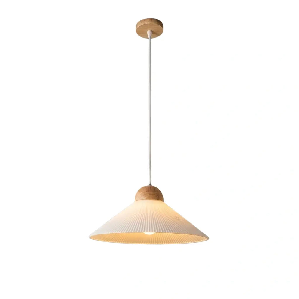 Modern Wood & Glass Pendant Light — Brown Conical Shade for Dining Room - Flindria