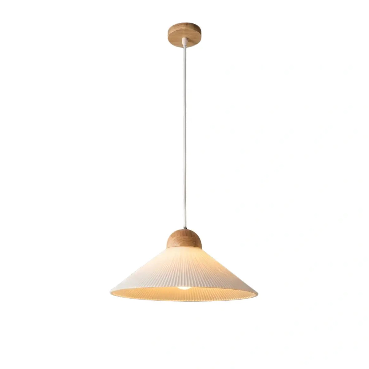 Modern Wood & Glass Pendant Light — Brown Conical Shade for Dining Room - Flindria