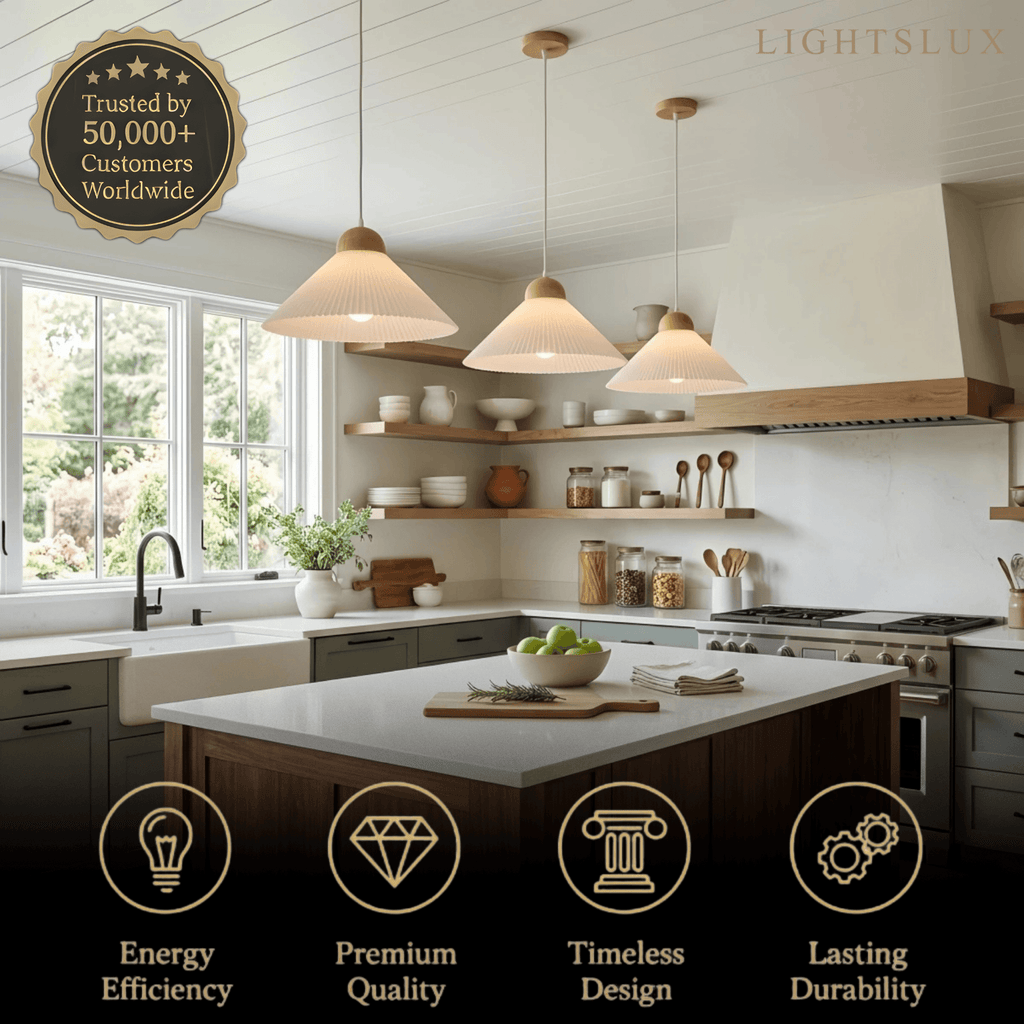 Modern Wood & Glass Pendant Light — Brown Conical Shade for Dining Room - Flindria