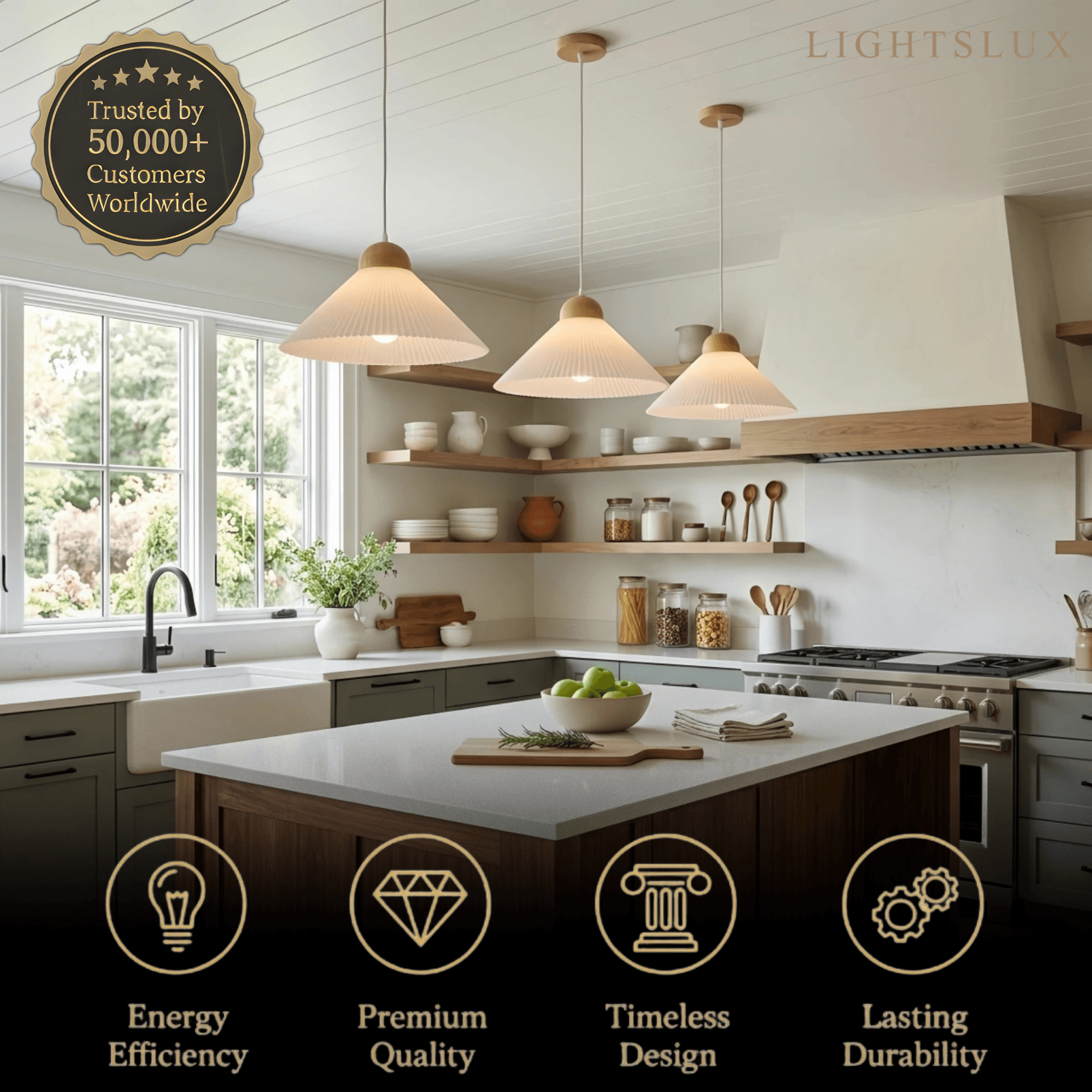 Modern Wood & Glass Pendant Light — Brown Conical Shade for Dining Room - Flindria