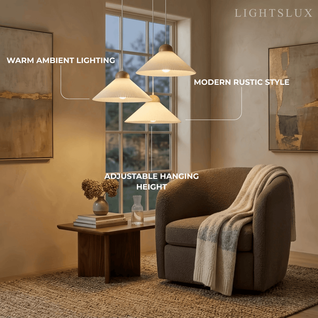Modern Wood & Glass Pendant Light — Brown Conical Shade for Dining Room - Flindria