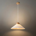 Modern Wood & Glass Pendant Light — Brown Conical Shade for Dining Room - Flindria