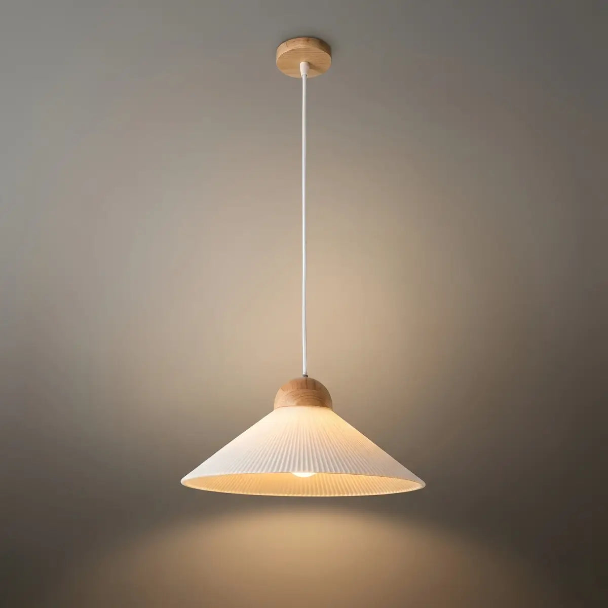 Modern Wood & Glass Pendant Light — Brown Conical Shade for Dining Room - Flindria