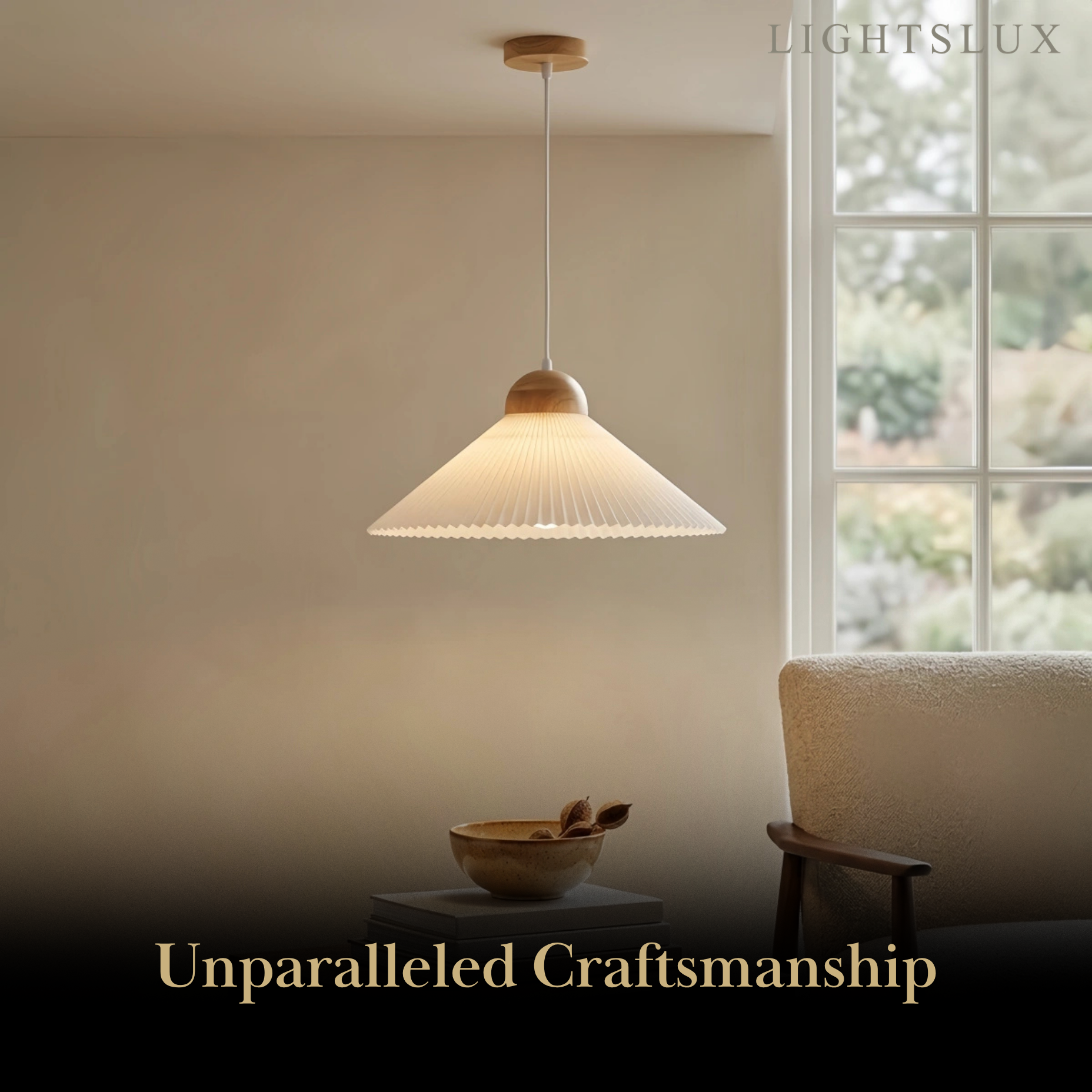 Modern Wood & Glass Pendant Light — Brown Conical Shade for Dining Room - Flindria