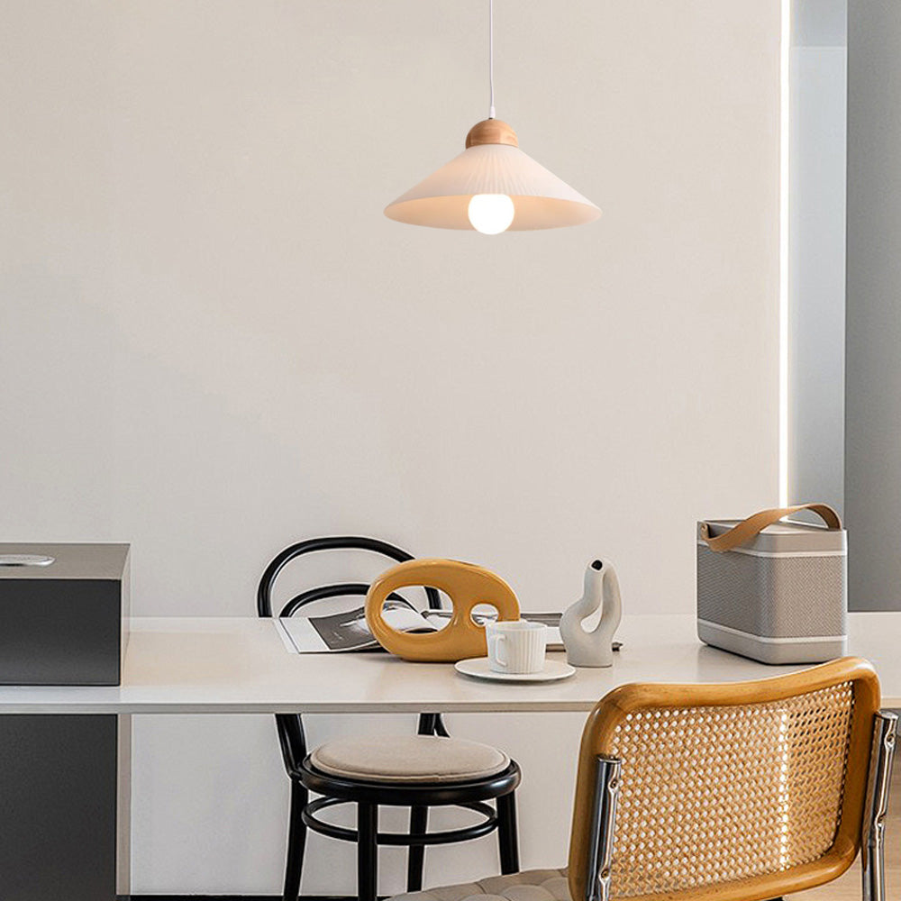 Modern Wood & Glass Pendant Light — Brown Conical Shade for Dining Room - Flindria