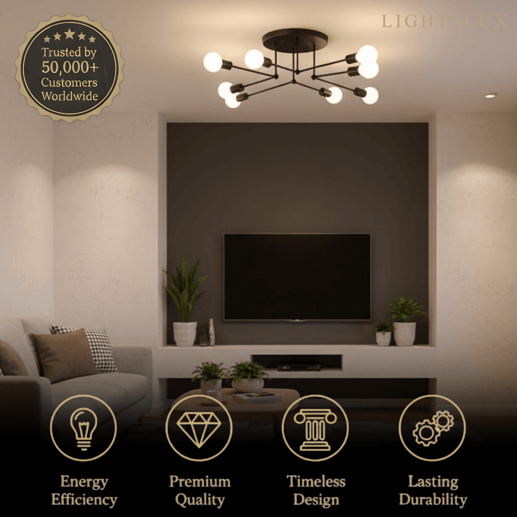 Royal Gold/Black LED Chandelier – Elegant Lighting for Living Room/Bedroom - Flindria