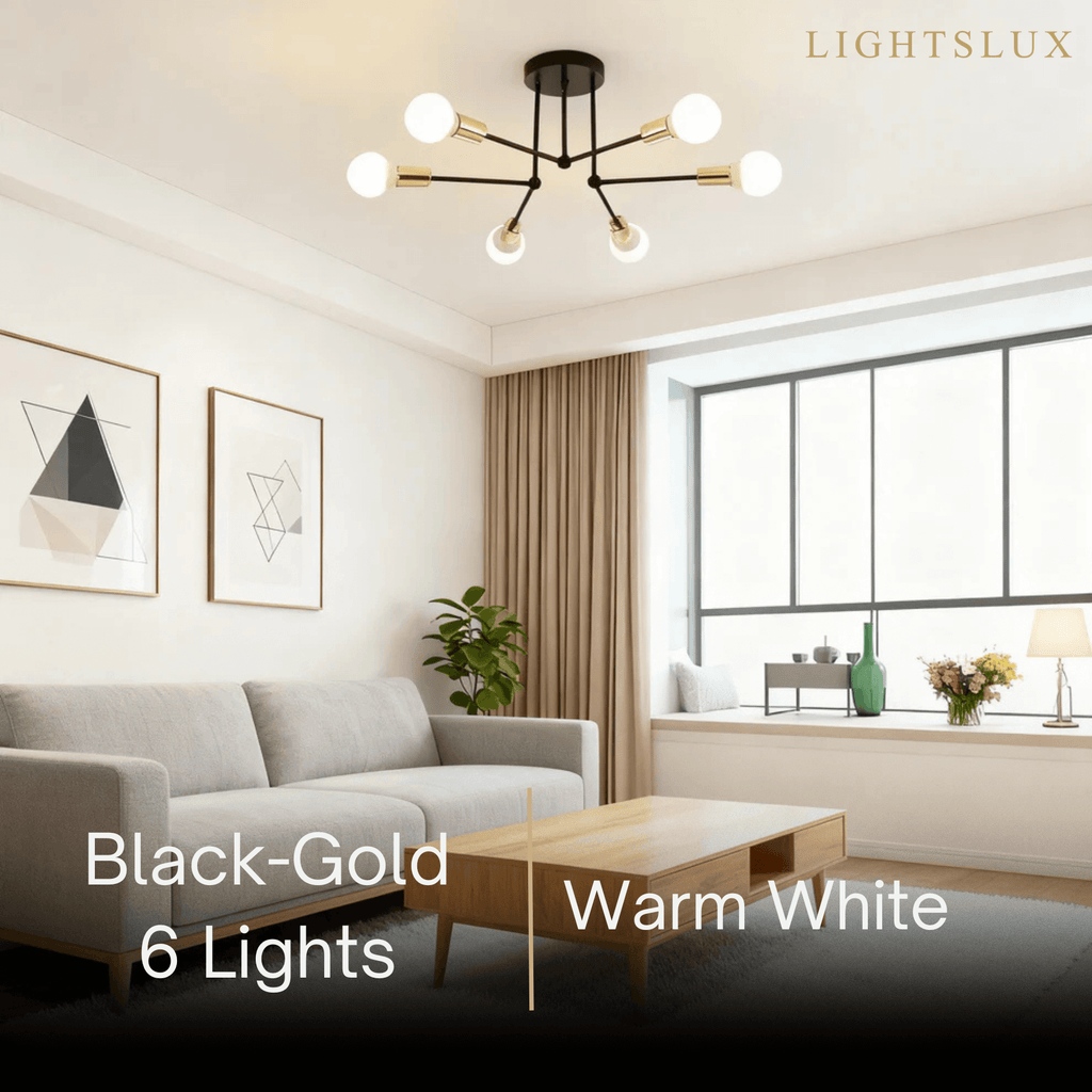 Royal Gold/Black LED Chandelier – Elegant Lighting for Living Room/Bedroom - Flindria