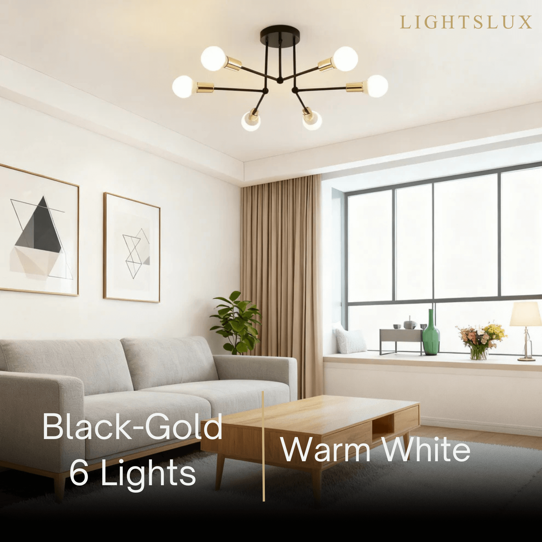Royal Gold/Black LED Chandelier – Elegant Lighting for Living Room/Bedroom - Flindria