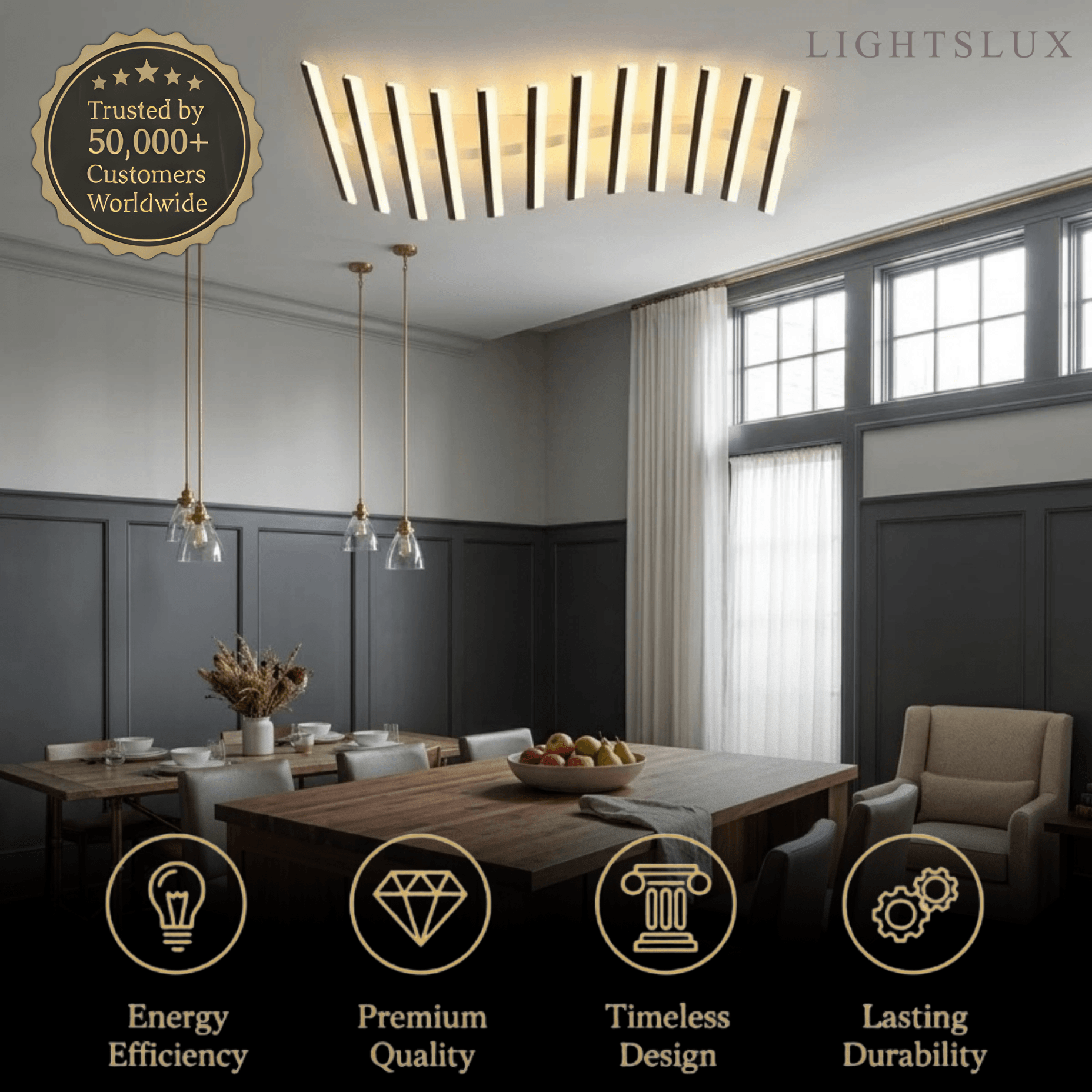 Minimalist Linear Flush Mount Light - Metal Ceiling Light for Living Room - Flindria