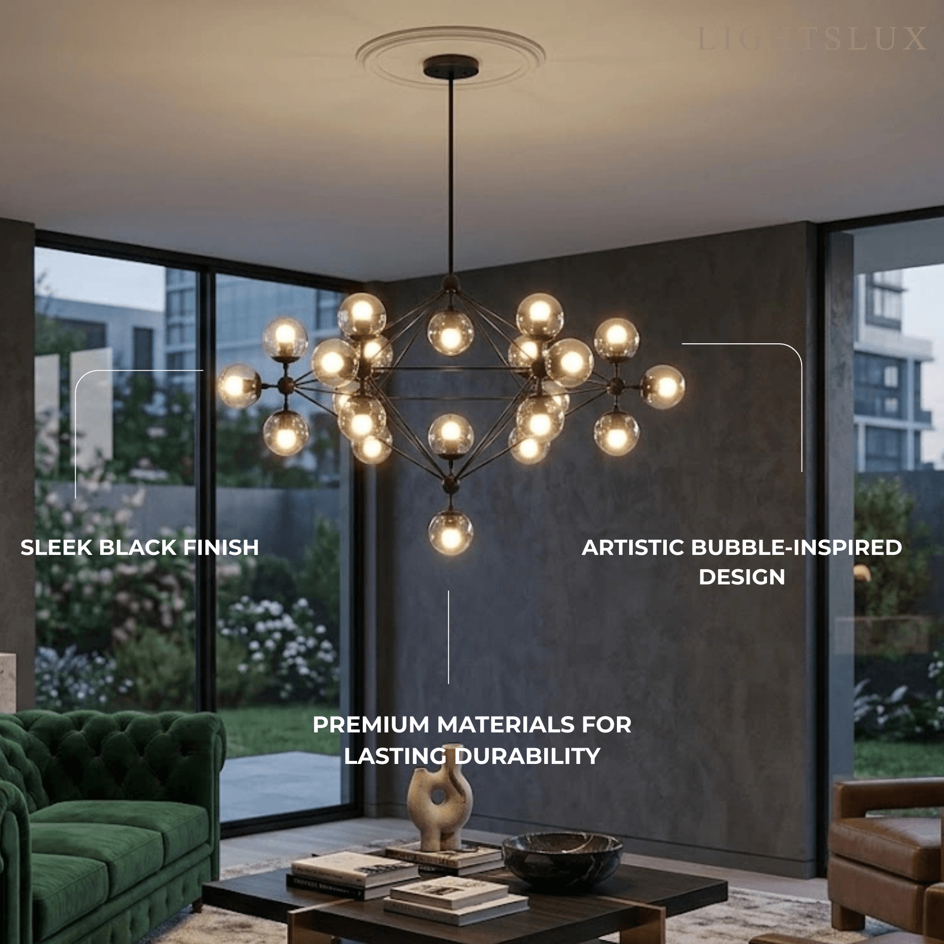 Modern Bubble Cluster Chandelier – Metal & Glass Chandelier for Living Room - Flindria