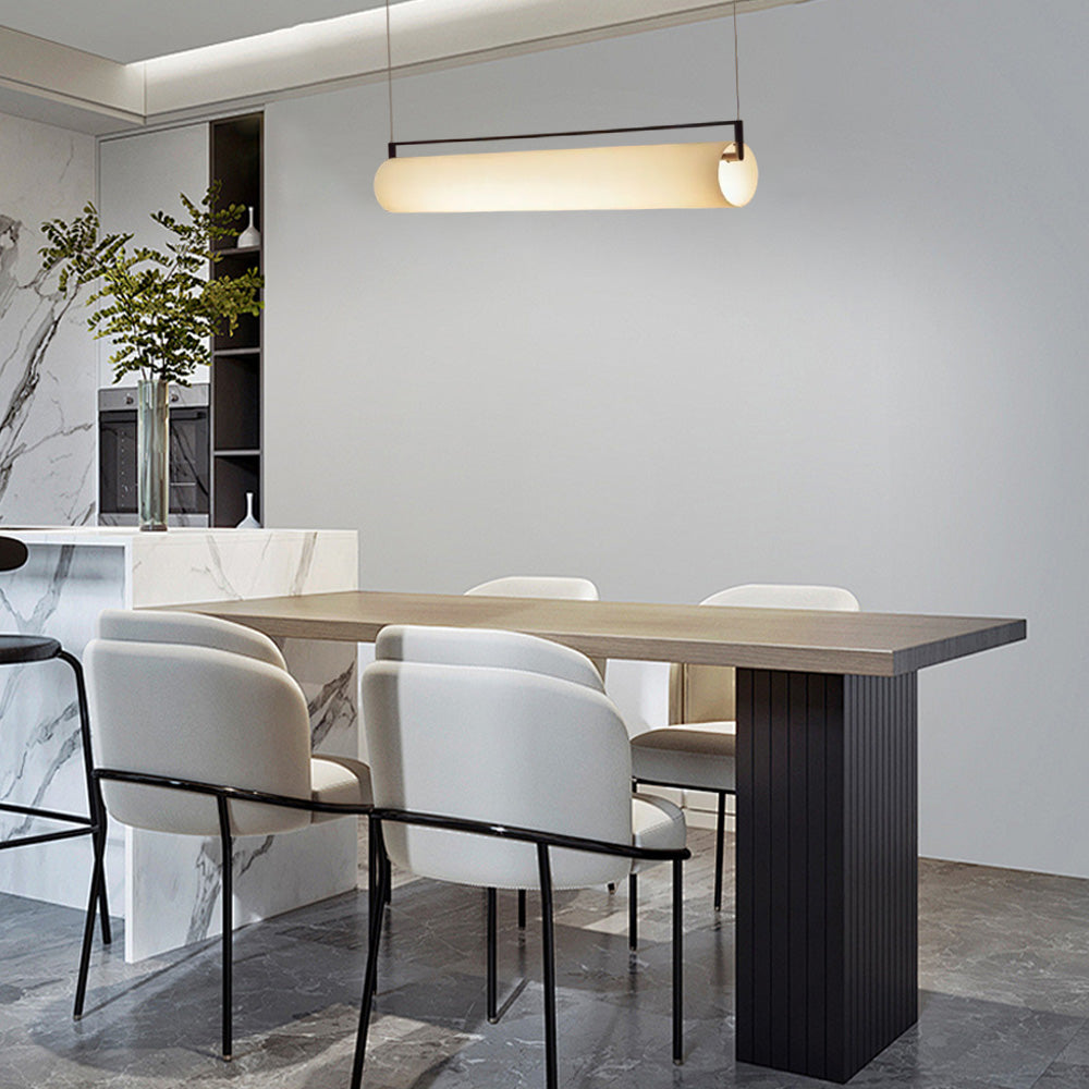 Modern Designer White Pendant Light – Cylindrical Metal & Acrylic Fixture for Dining Room - Flindria