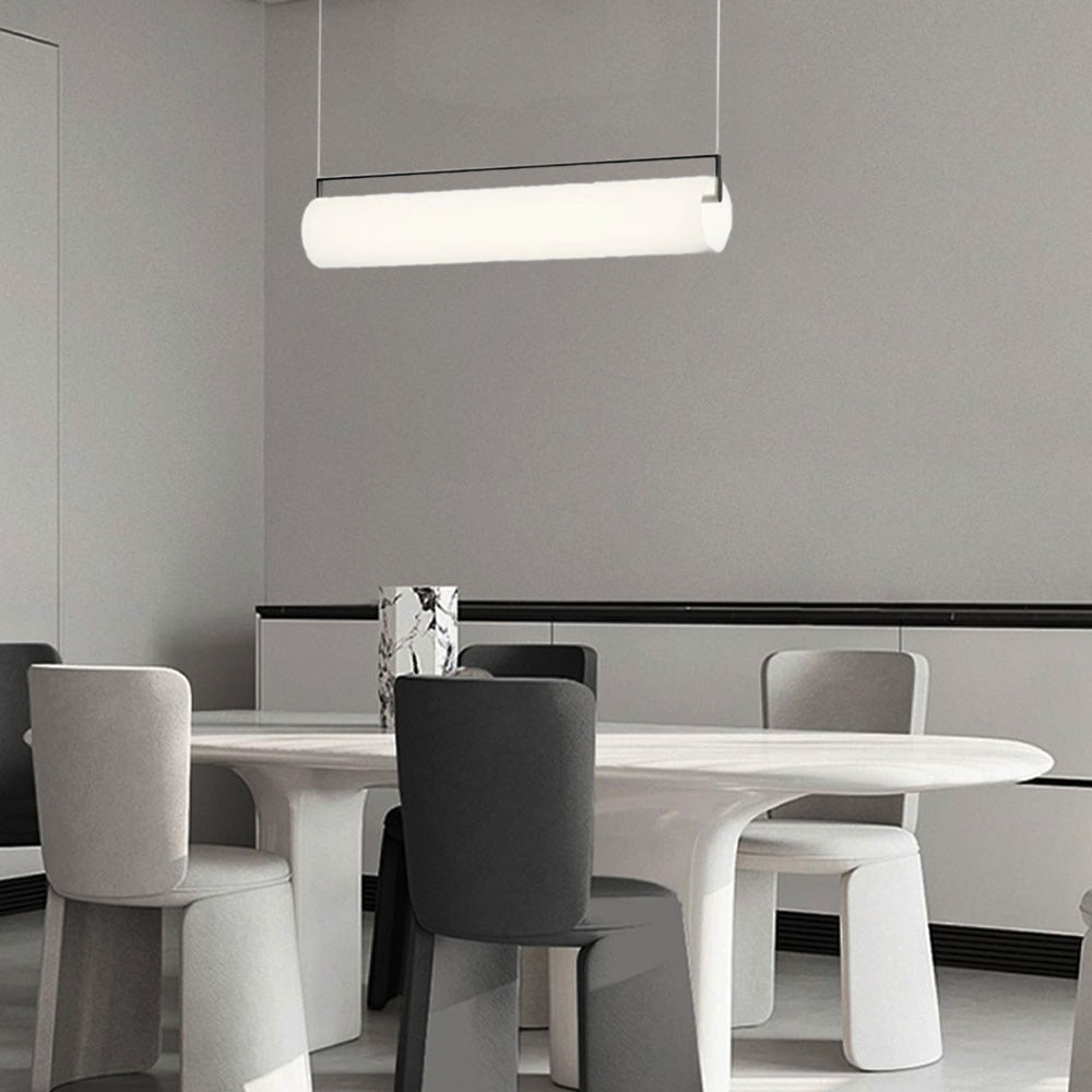 Modern Designer White Pendant Light – Cylindrical Metal & Acrylic Fixture for Dining Room - Flindria