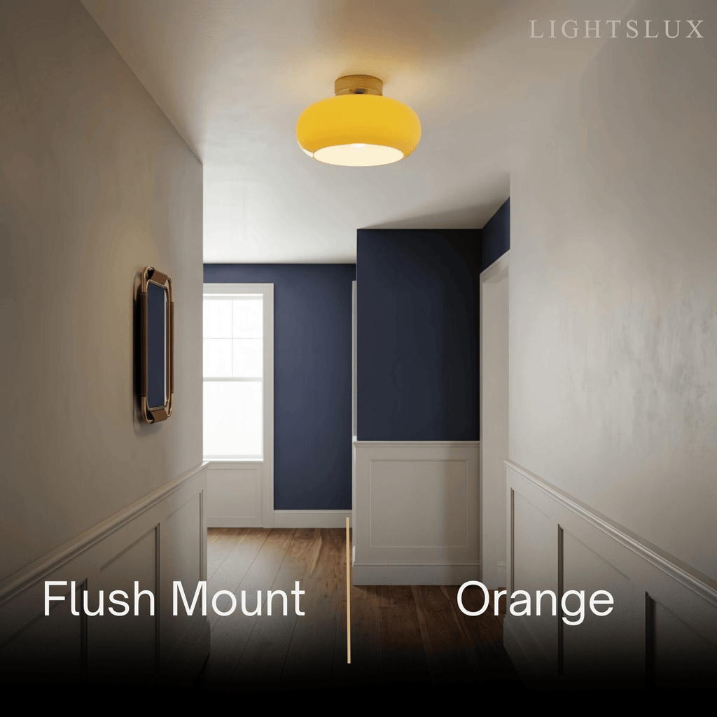 Modern Flush Mount Ceiling Light — Orange/White Glass & Metal Dining Room - Flindria