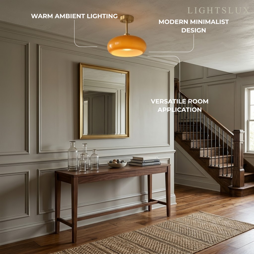 Modern Flush Mount Ceiling Light — Orange/White Glass & Metal Dining Room - Flindria