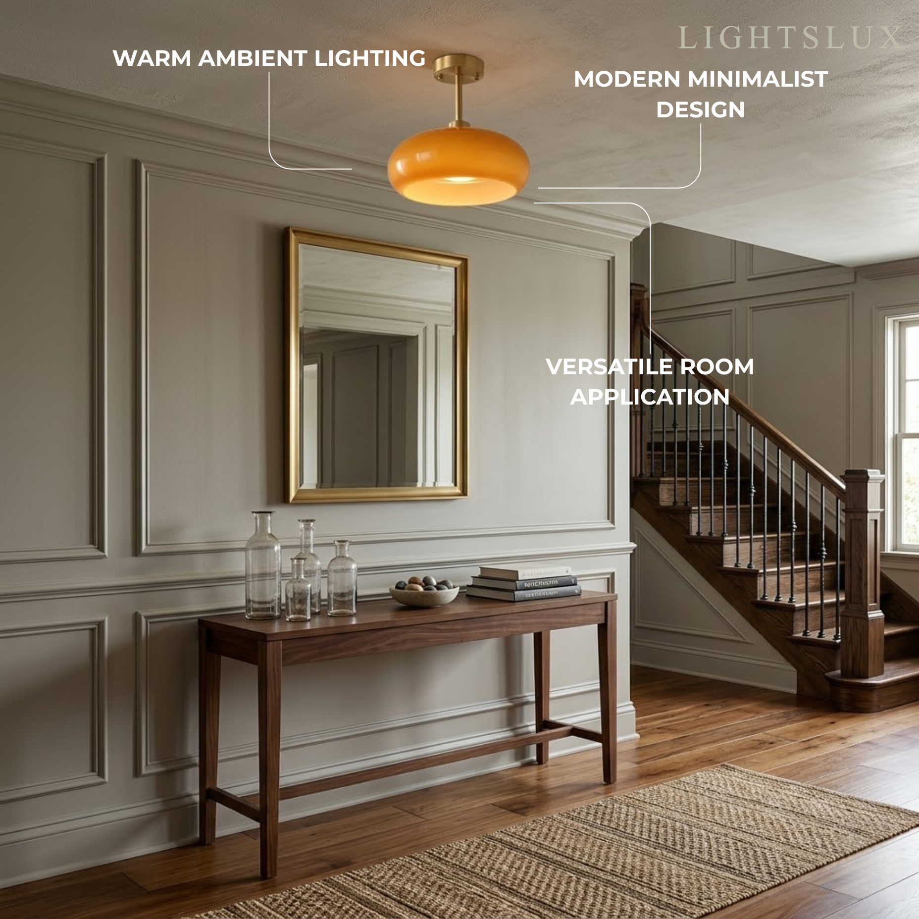 Modern Flush Mount Ceiling Light — Orange/White Glass & Metal Dining Room - Flindria