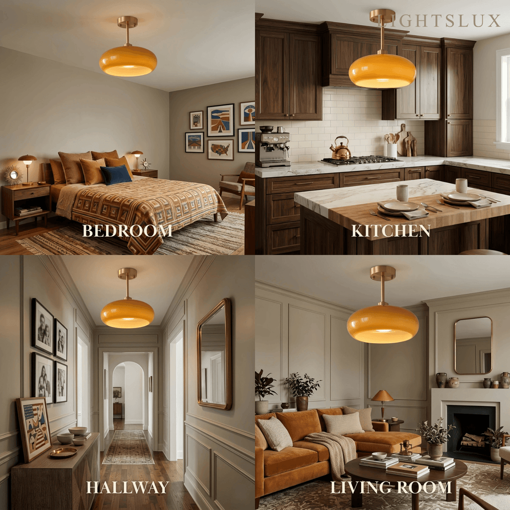 Modern Flush Mount Ceiling Light — Orange/White Glass & Metal Dining Room - Flindria