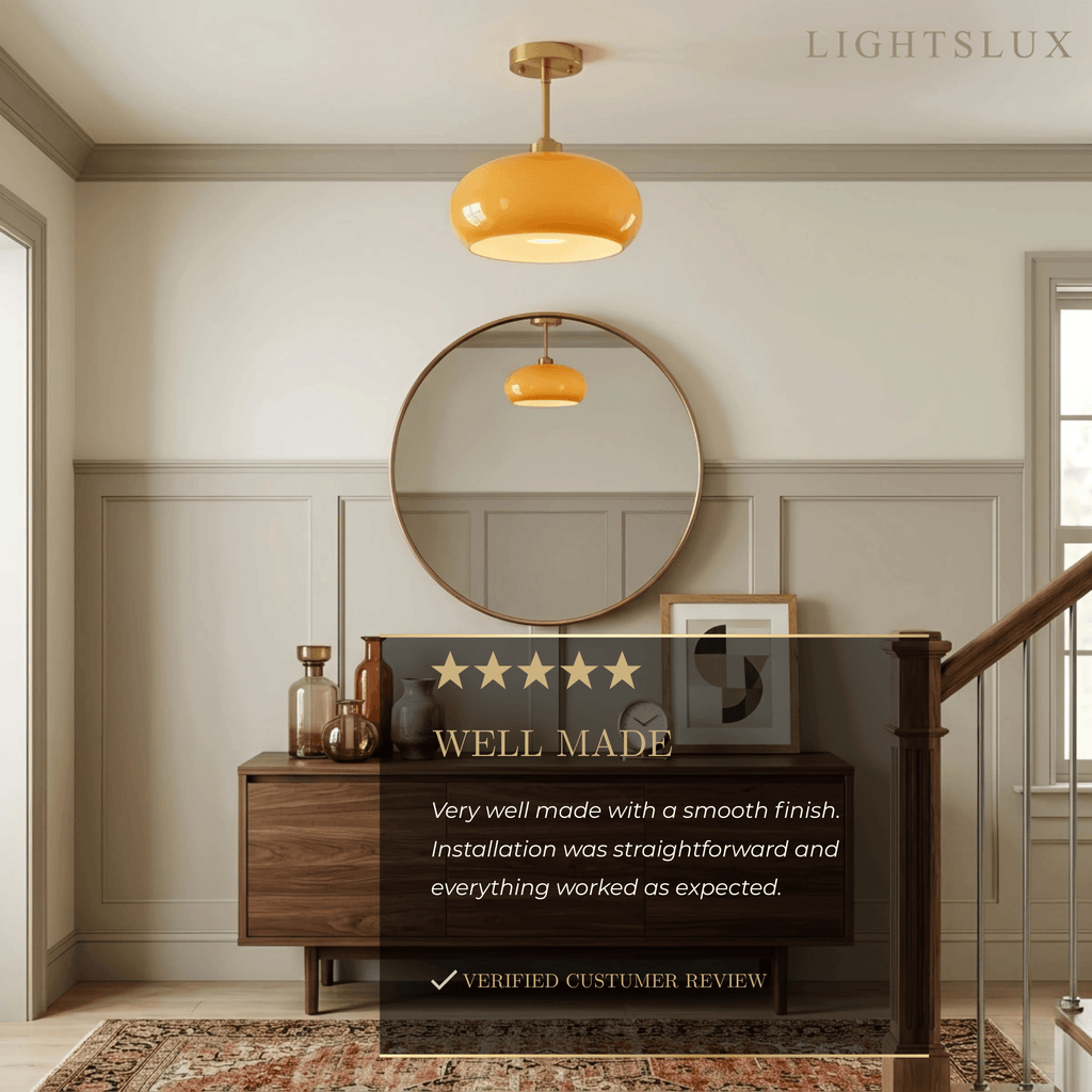 Modern Flush Mount Ceiling Light — Orange/White Glass & Metal Dining Room - Flindria