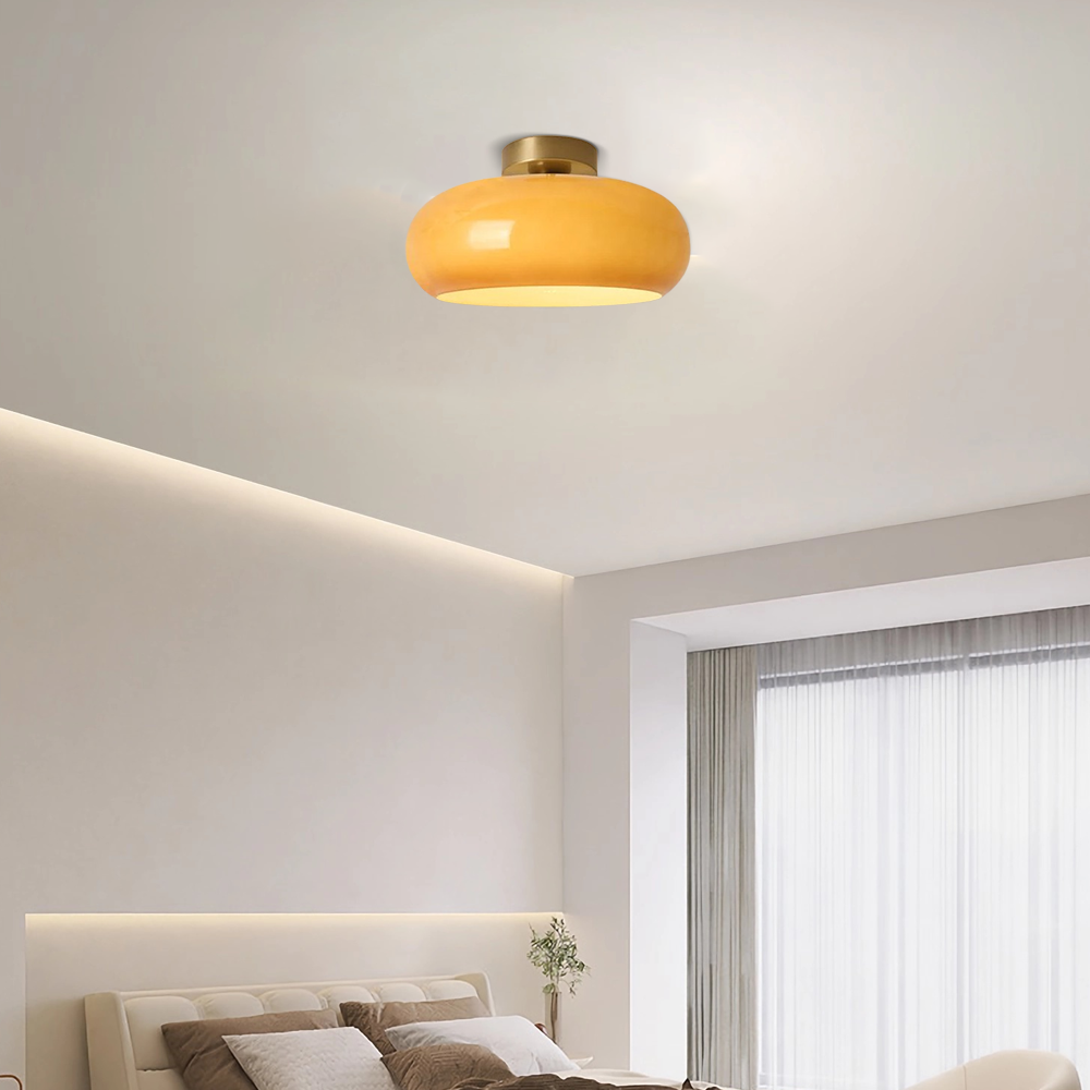 Modern Flush Mount Ceiling Light — Orange/White Glass & Metal Dining Room - Flindria