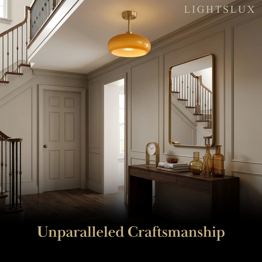 Modern Flush Mount Ceiling Light — Orange/White Glass & Metal Dining Room - Flindria