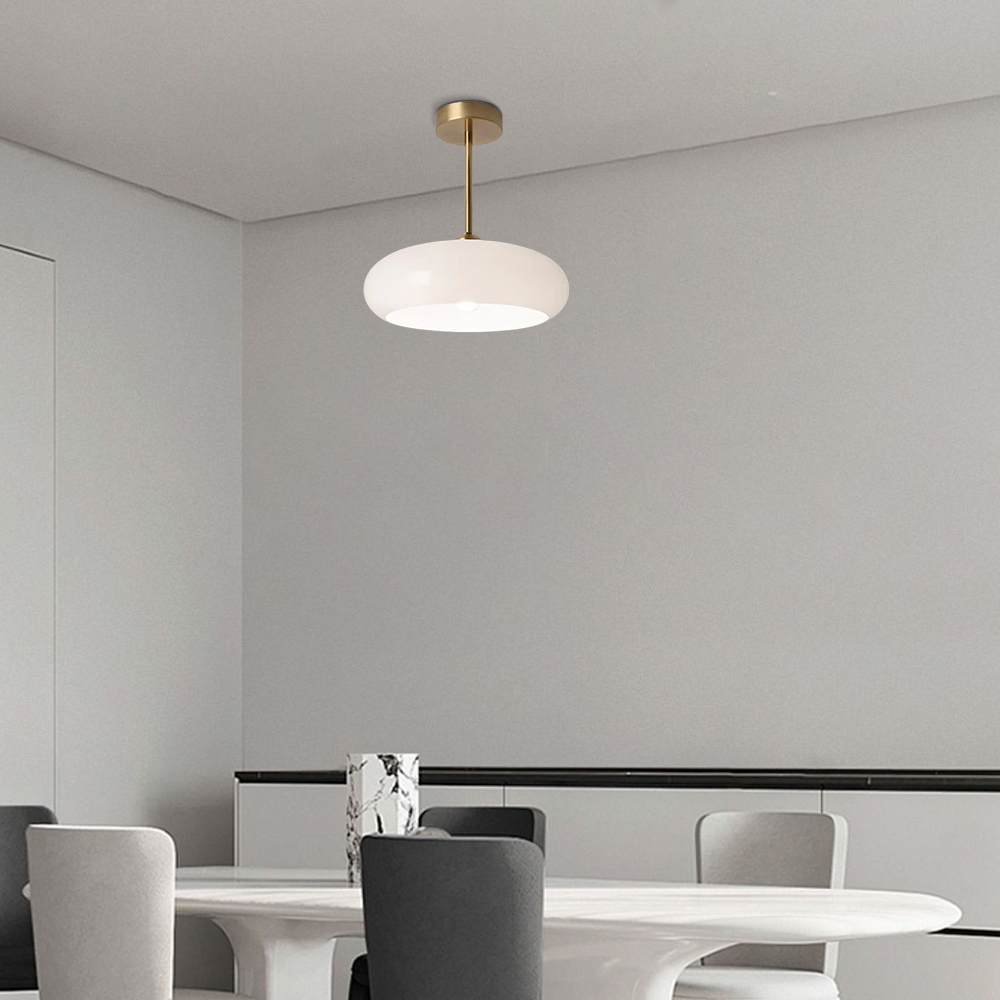 Modern Flush Mount Ceiling Light — Orange/White Glass & Metal Dining Room - Flindria