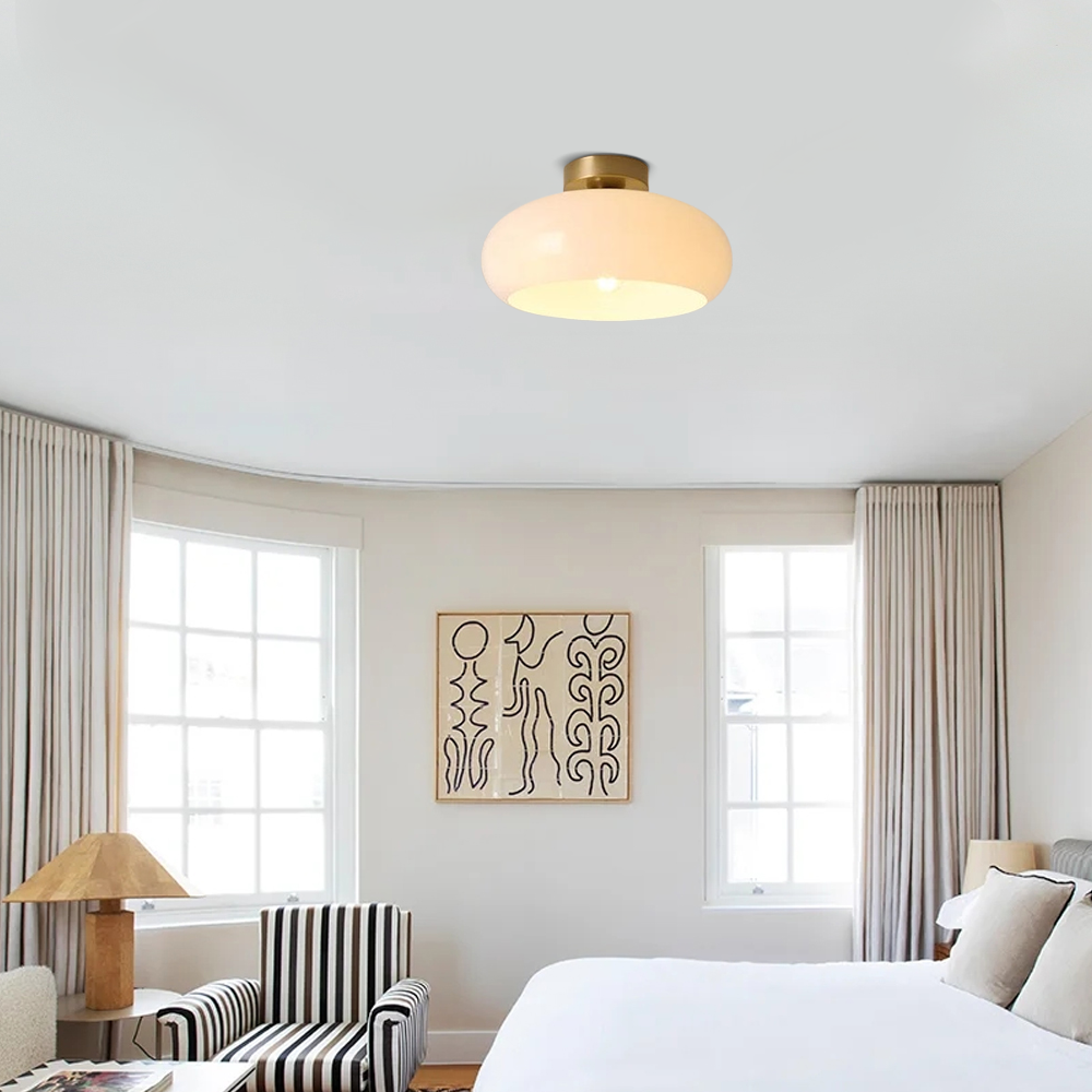 Modern Flush Mount Ceiling Light — Orange/White Glass & Metal Dining Room - Flindria