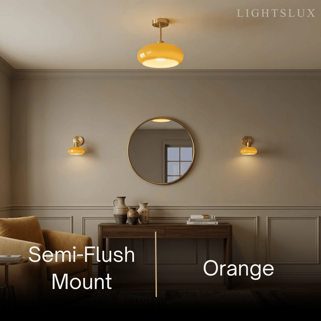Modern Flush Mount Ceiling Light — Orange/White Glass & Metal Dining Room - Flindria