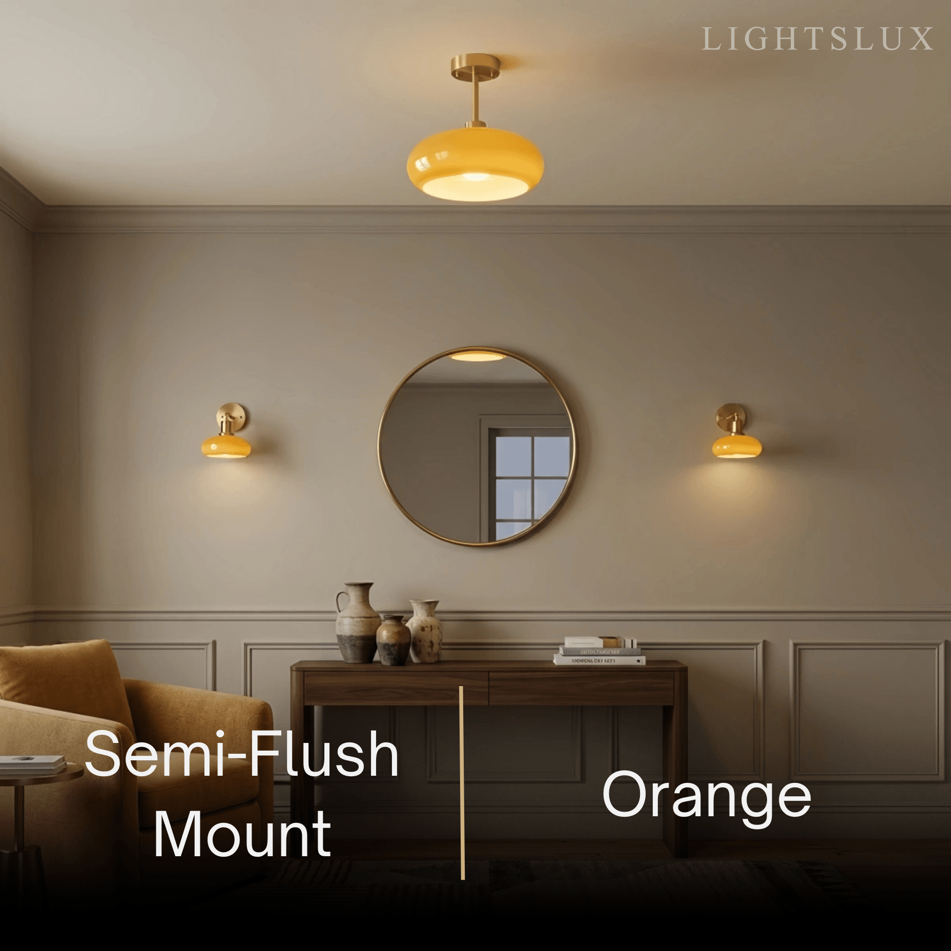 Modern Flush Mount Ceiling Light — Orange/White Glass & Metal Dining Room - Flindria