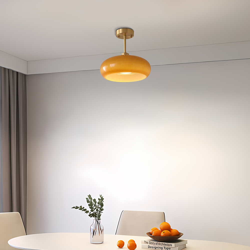 Modern Flush Mount Ceiling Light — Orange/White Glass & Metal Dining Room - Flindria
