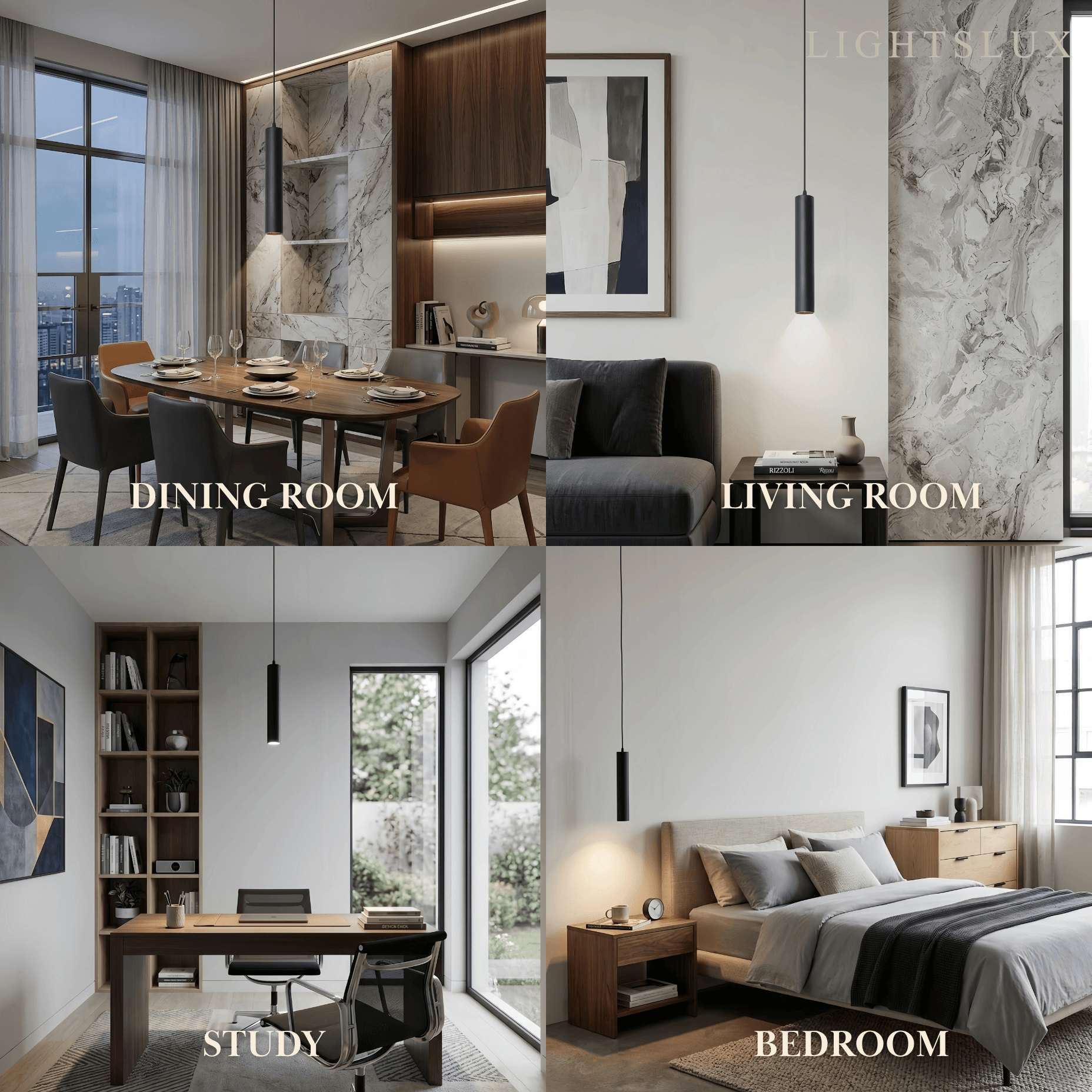 Modern LED Pendant Light - Black Metal for Living Room - Flindria