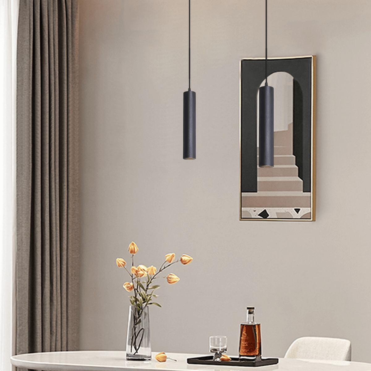 Modern LED Pendant Light - Black Metal for Living Room - Flindria